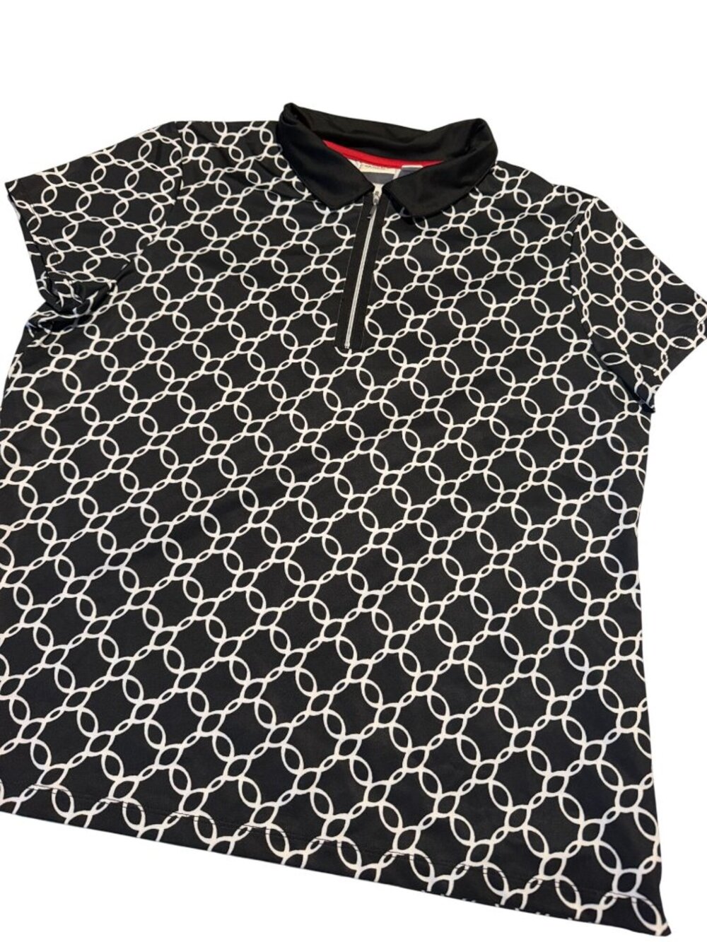 Chico's Zenergy Black and White Geometric Short Sleeve 1/4 Zip Top Size Large